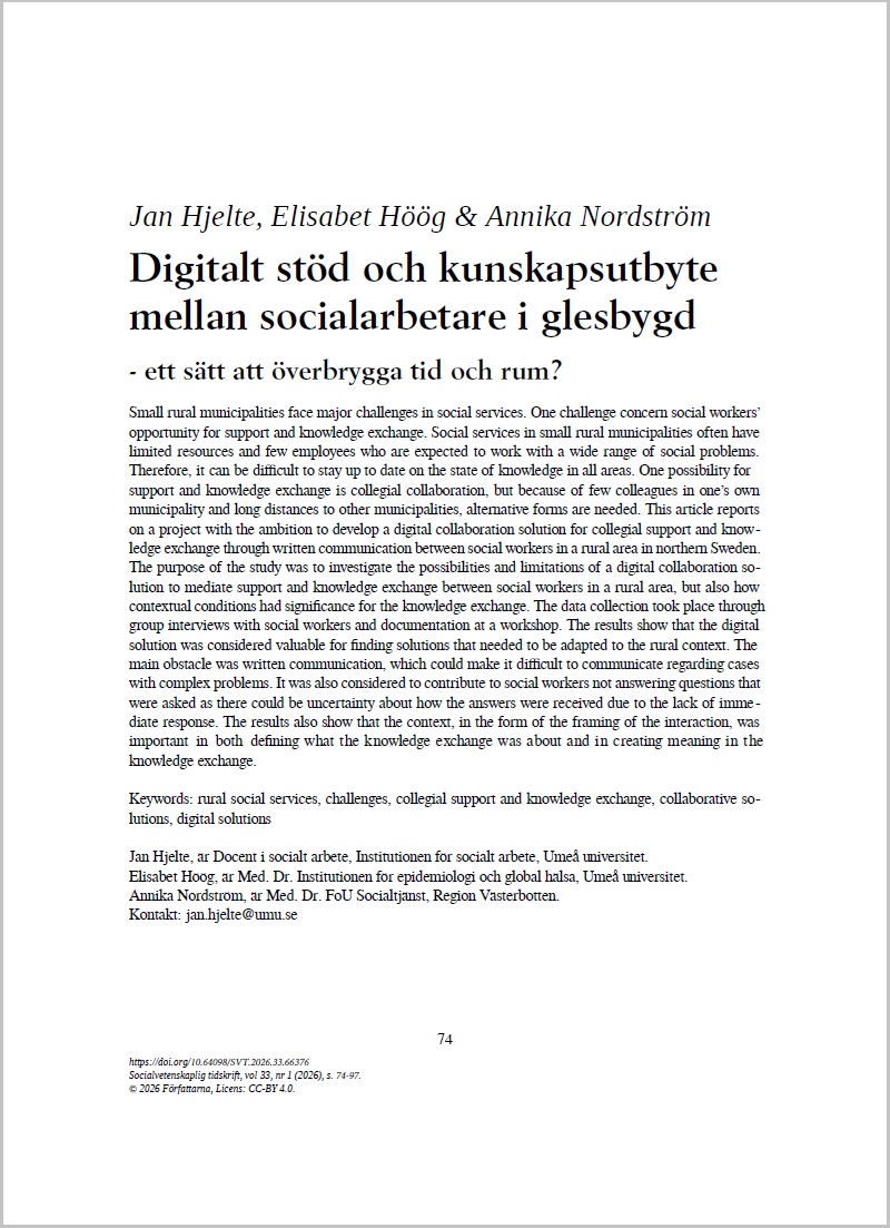 Digitalt stöd och kunskapsutbyte mellan socialarbetare i glesbyggd